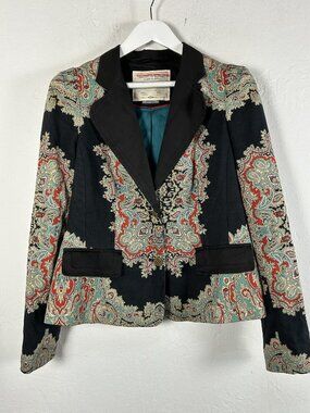 Cartonnier Anthropologie Paisley Blazer Jacket Sz 12 Black Red Tapestry Baroque